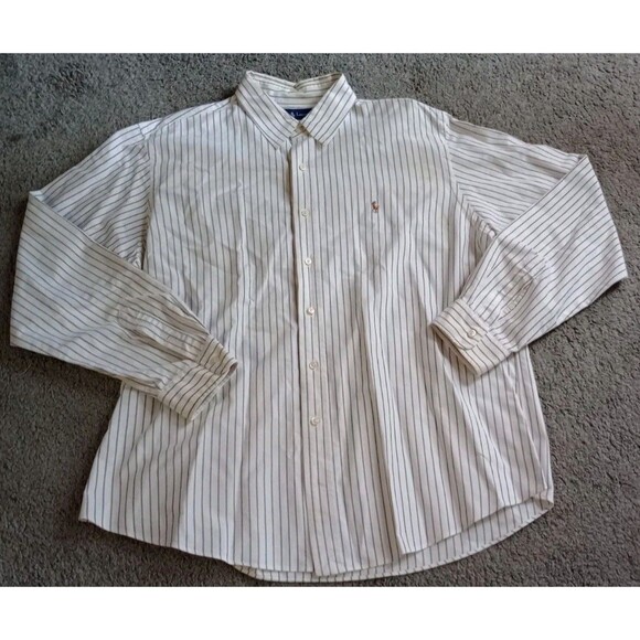 RALPH LAUREN Button Down Mens XXL White Stripe Classic Preppy Pony VTG - Picture 1 of 6